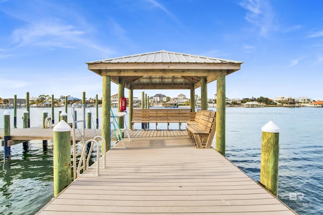 dock area with a water view