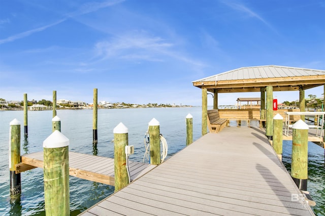 view of dock with a water view