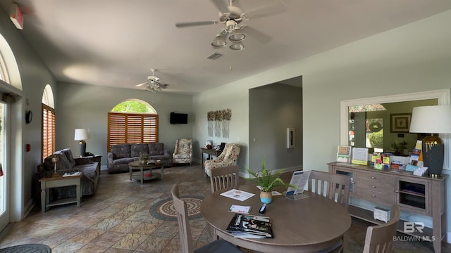 dining space with ceiling fan