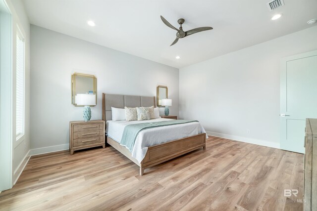 3238 Sea Horse Cir, Gulf Shores, AL 36542 - bedroom with recessed lighting, baseboards, visible vents, and light wood-style flooring