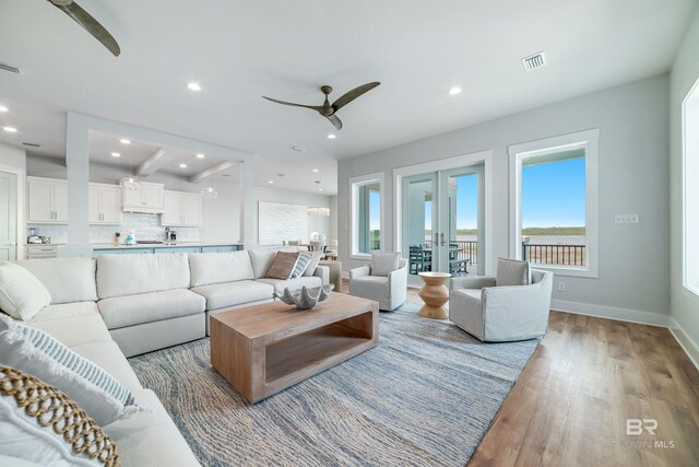 3238 Sea Horse Cir, Gulf Shores, AL 36542 - living area with recessed lighting, a ceiling fan, baseboards, and wood finished floors