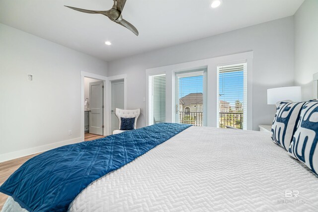 3238 Sea Horse Cir, Gulf Shores, AL 36542 - bedroom with ensuite bath, light wood-style flooring, recessed lighting, baseboards, and a ceiling fan