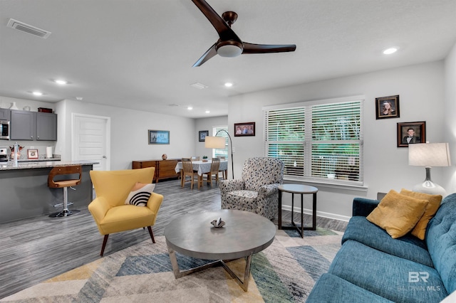 10804 Burlington Way, Mobile, AL 36608 - living room featuring light wood-style flooring, recessed lighting, and a ceiling fan