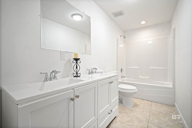 full bathroom with visible vents, a sink, toilet, and tile patterned floors