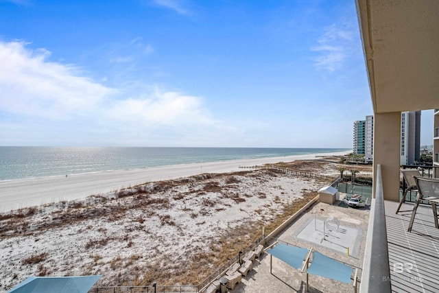 property view of water with a beach view