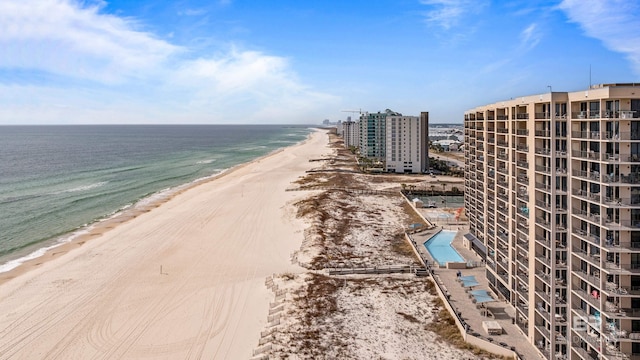 property view of water featuring a view of the beach