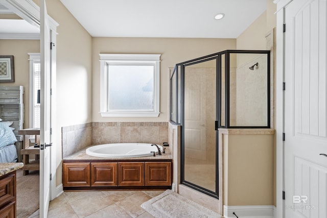 bathroom featuring plus walk in shower