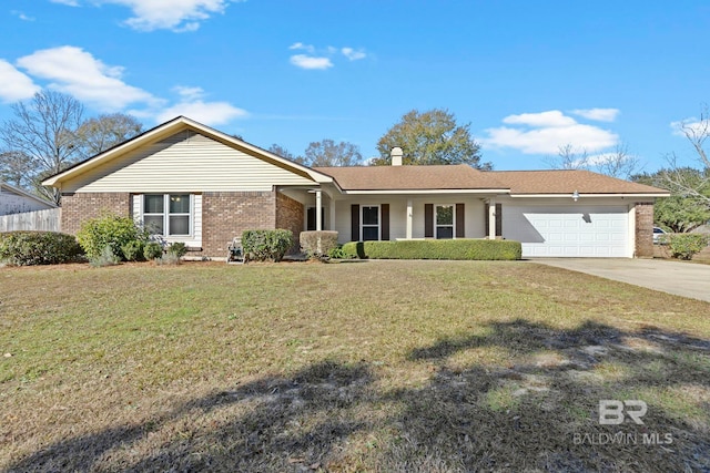 single story home featuring a garage and a front lawn