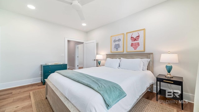 167 E J Cir, Gulf Shores, AL 36542 - bedroom featuring light wood-style flooring, baseboards, recessed lighting, and ceiling fan