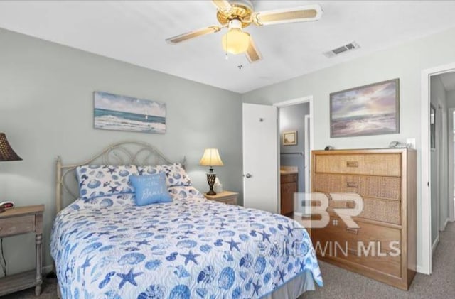 bedroom with carpet floors and ceiling fan