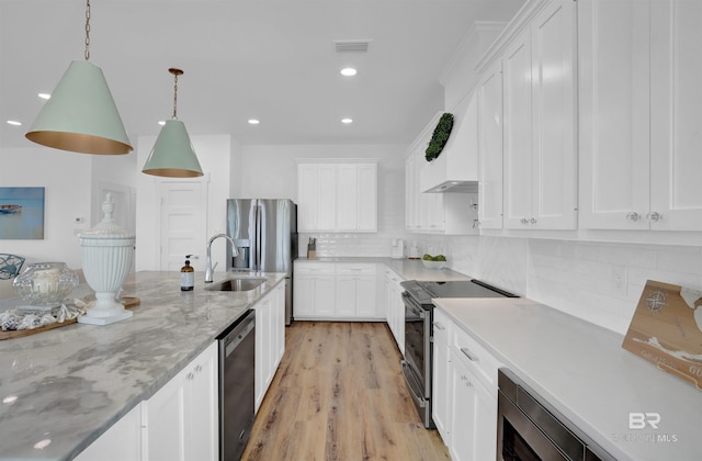 kitchen featuring a sink, white cabinets, and stainless steel appliances