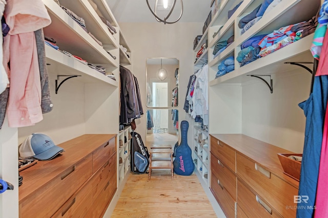 walk in closet with light wood-type flooring