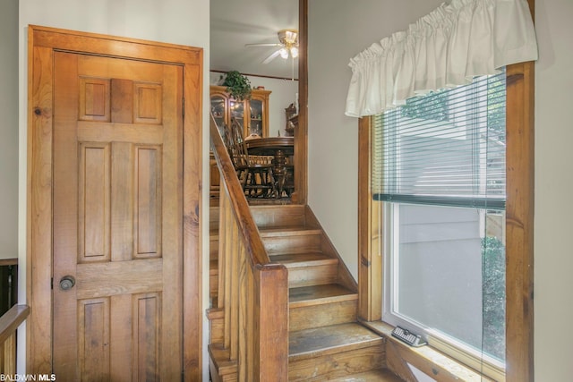 staircase with ceiling fan