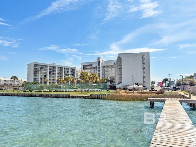 dock area featuring a water view