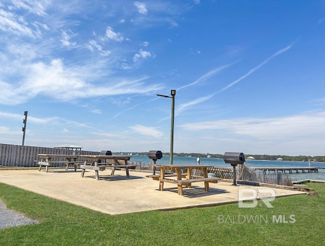 view of home's community with a water view