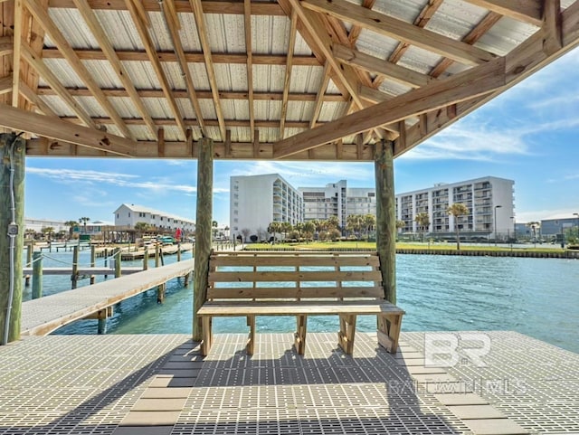 view of dock with a water view