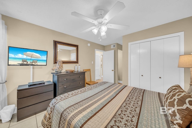 952 W Beach Blvd Unit 106, Gulf Shores, AL 36542 - bedroom with a closet, ceiling fan, and light tile patterned floors