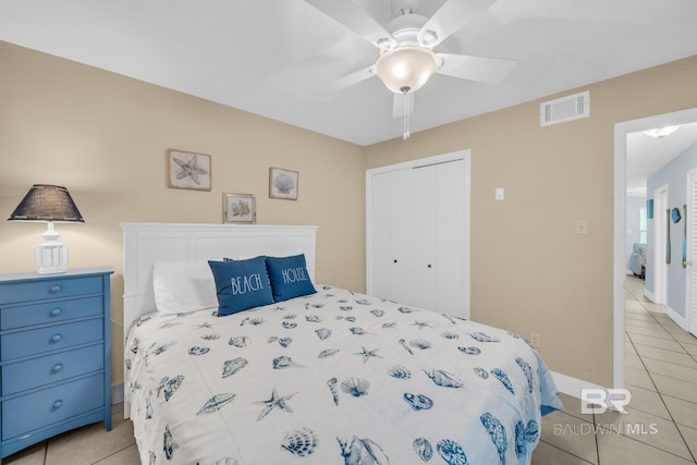 952 W Beach Blvd Unit 106, Gulf Shores, AL 36542 - bedroom with light tile patterned flooring, a closet, and a ceiling fan