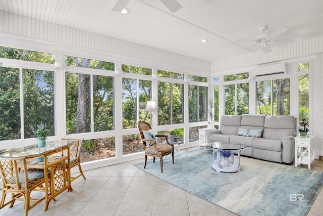 sunroom featuring a wall mounted air conditioner