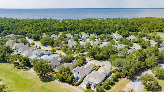 aerial view with a water view and a residential view