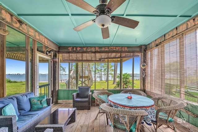14752 State Highway 180, Gulf Shores, AL 36542 - sunroom / solarium featuring a water view, an outdoor living space, and ceiling fan