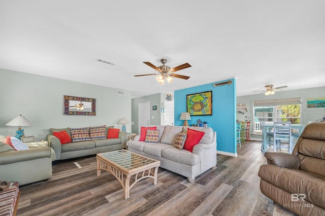 14752 State Highway 180, Gulf Shores, AL 36542 - living room with a ceiling fan and wood finished floors