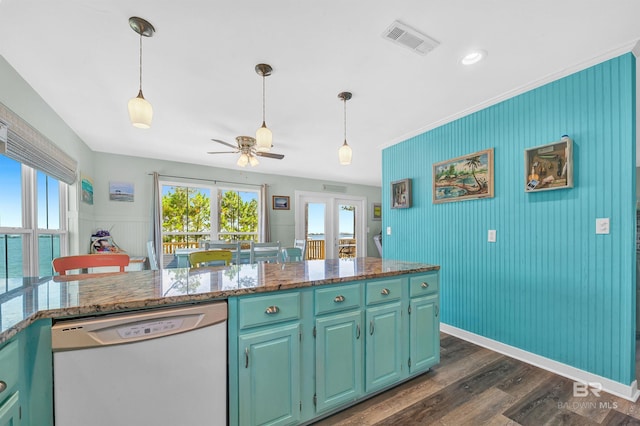 14752 State Highway 180, Gulf Shores, AL 36542 - kitchen featuring dishwasher, healthy amount of natural light, dark wood-type flooring, and a ceiling fan