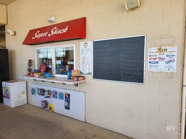 exterior space featuring white refrigerator