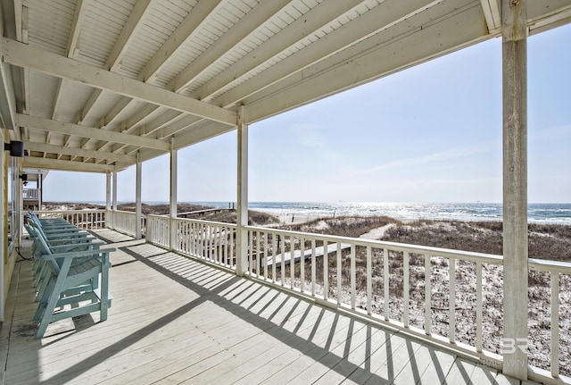 view of snow covered deck