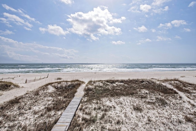 property view of water featuring a view of the beach