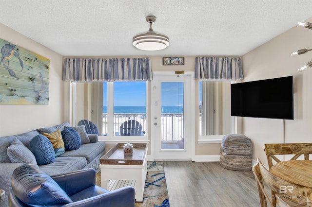 409 E Beach Blvd Unit 184, Gulf Shores, AL 36542 - living area with a textured ceiling, wood finished floors, and baseboards