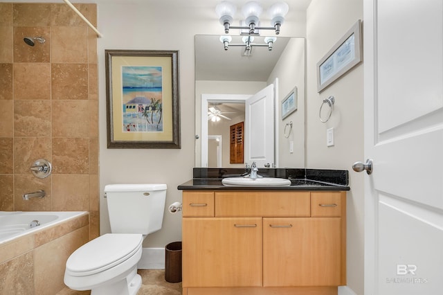 28107 Perdido Beach Blvd Unit D1005, Orange Beach, AL 36561 - bathroom with vanity, tiled shower / bath combo, a ceiling fan, and tile patterned floors