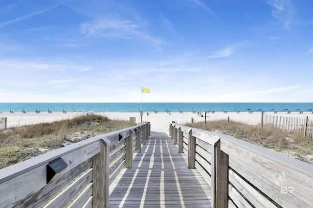 view of water feature featuring a beach view