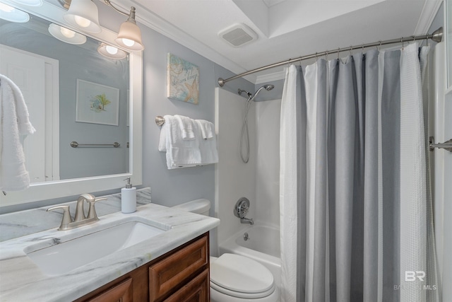 615 W Beach Blvd Unit 1E, Gulf Shores, AL 36542 - bathroom with toilet, shower / tub combo, vanity, and ornamental molding