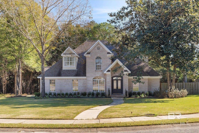 view of front of home with a front lawn