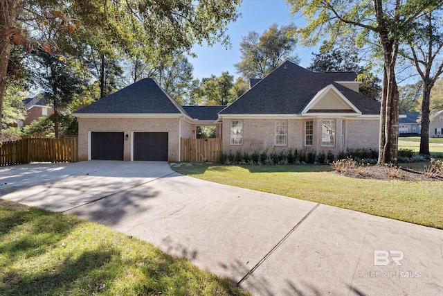 view of front of home featuring a front yard and a garage