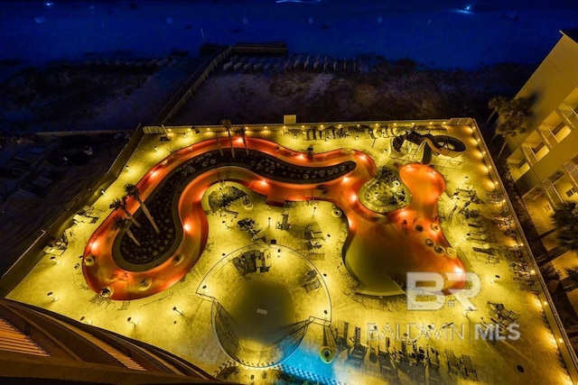 view of aerial view at twilight