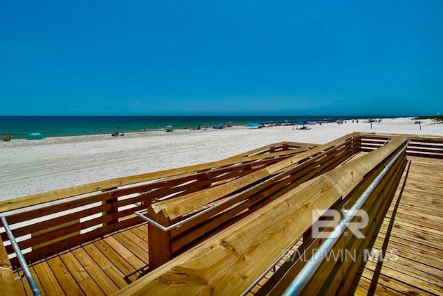 view of water feature with a beach view