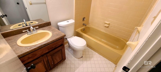 full bathroom with toilet, bathtub / shower combination, and vanity