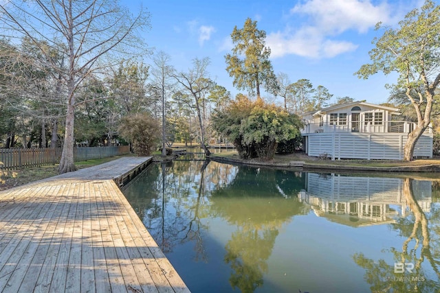 dock area featuring a water view