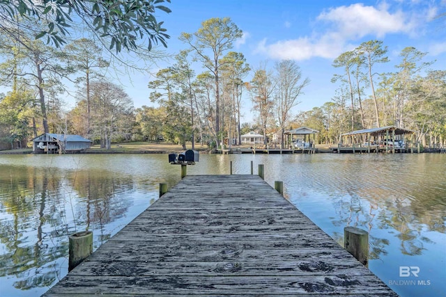 view of dock with a water view