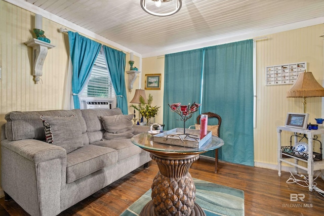 living room with cooling unit and dark hardwood / wood-style floors