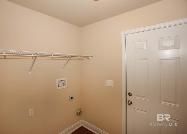 clothes washing area with hookup for an electric dryer and hookup for a washing machine