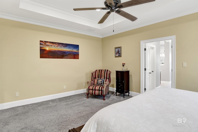 5698 Spring Landing Dr, Theodore, AL 36582 - carpeted bedroom with a tray ceiling, ornamental molding, and ceiling fan