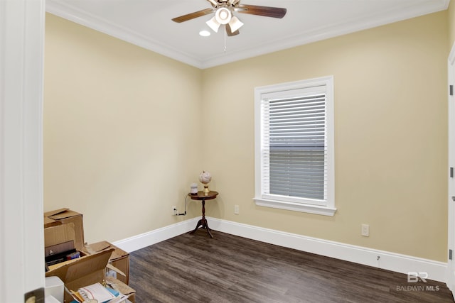 5698 Spring Landing Dr, Theodore, AL 36582 - spare room with a ceiling fan, ornamental molding, and dark wood finished floors