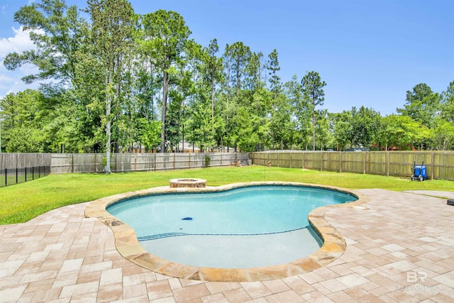 5698 Spring Landing Dr, Theodore, AL 36582 - view of pool featuring a fenced backyard, a patio area, view of wooded area, and a fire pit