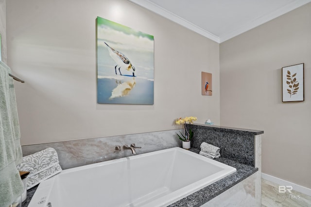 1609 Makaira Dr, Foley, AL 36535 - bathroom with crown molding, a bath, and marble finish floors