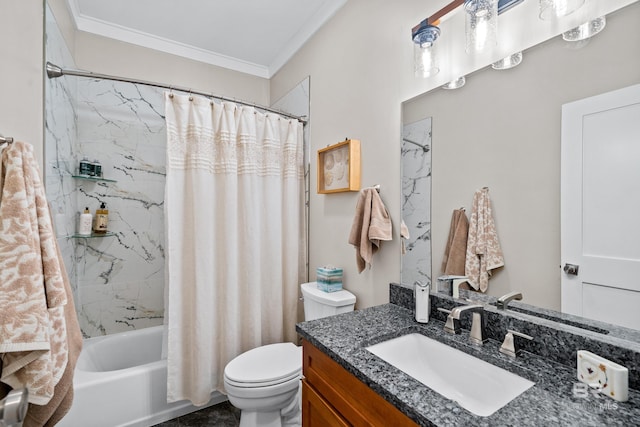 1609 Makaira Dr, Foley, AL 36535 - bathroom featuring crown molding, toilet, shower / tub combo with curtain, and vanity