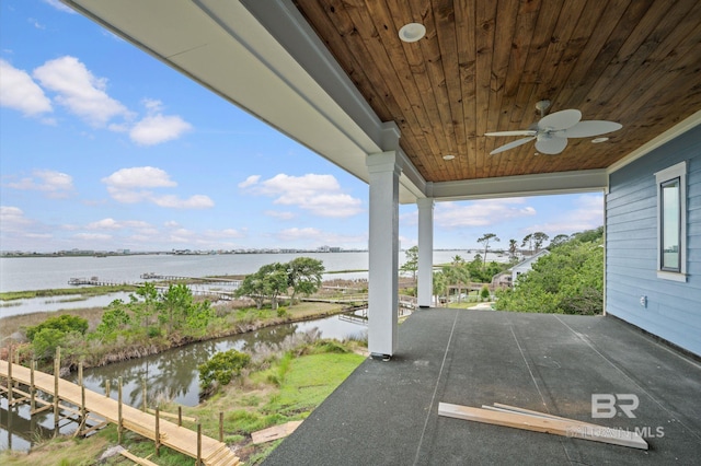 16880 Brigadoon Trl, Gulf Shores, AL 36542 - view of patio / terrace featuring a water view and a ceiling fan