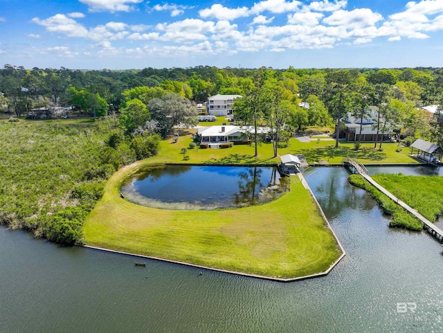 aerial view featuring a water view